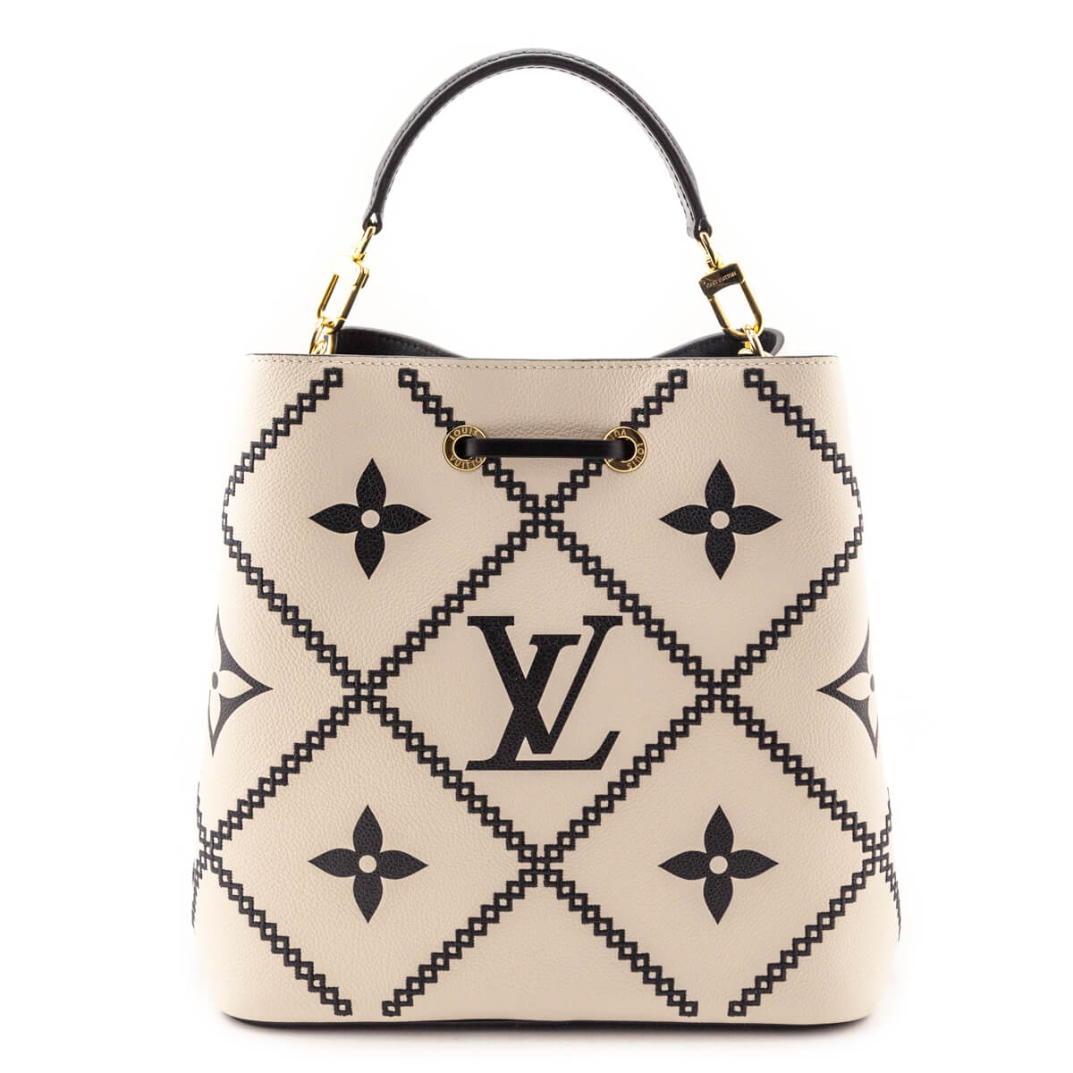 Louis Vuitton Cream Black Empreinte Monogram Giant Broderies NeoNoe MM - Love that Bag etc - Preowned Authentic Designer Handbags Preloved Fashions