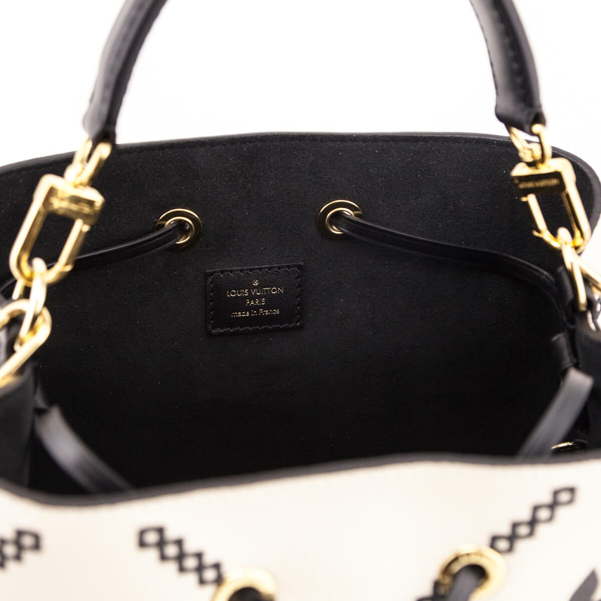 Louis Vuitton Cream Black Empreinte Monogram Giant Broderies NeoNoe MM - Love that Bag etc - Preowned Authentic Designer Handbags Preloved Fashions
