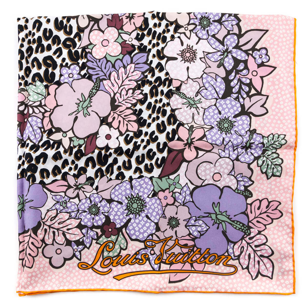 Louis Vuitton Pink Orange Floral and Leopard Silk Scarf - Love that Bag etc - Preowned Authentic Designer Handbags Preloved Fashions