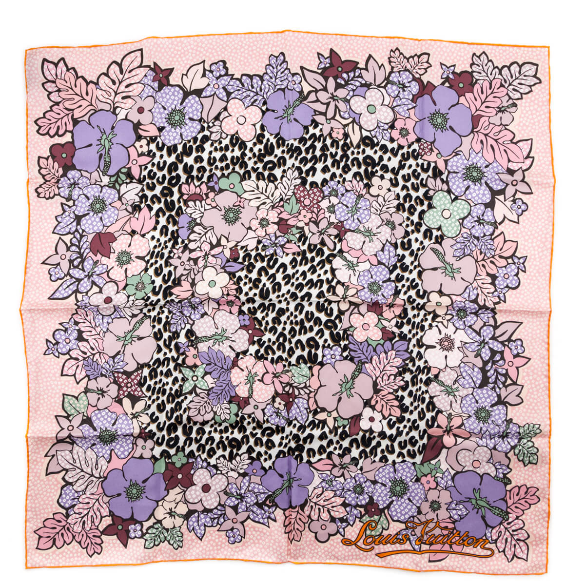 Louis Vuitton Pink Orange Floral and Leopard Silk Scarf - Love that Bag etc - Preowned Authentic Designer Handbags Preloved Fashions
