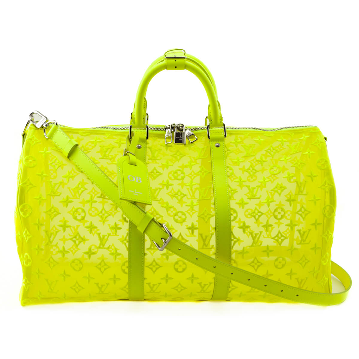 Louis Vuitton Yellow Monogram Fluo See Through Virgil Abloh Keepall Bandouliere 50 - Love that Bag etc - Preowned Authentic Designer Handbags Preloved Fashions