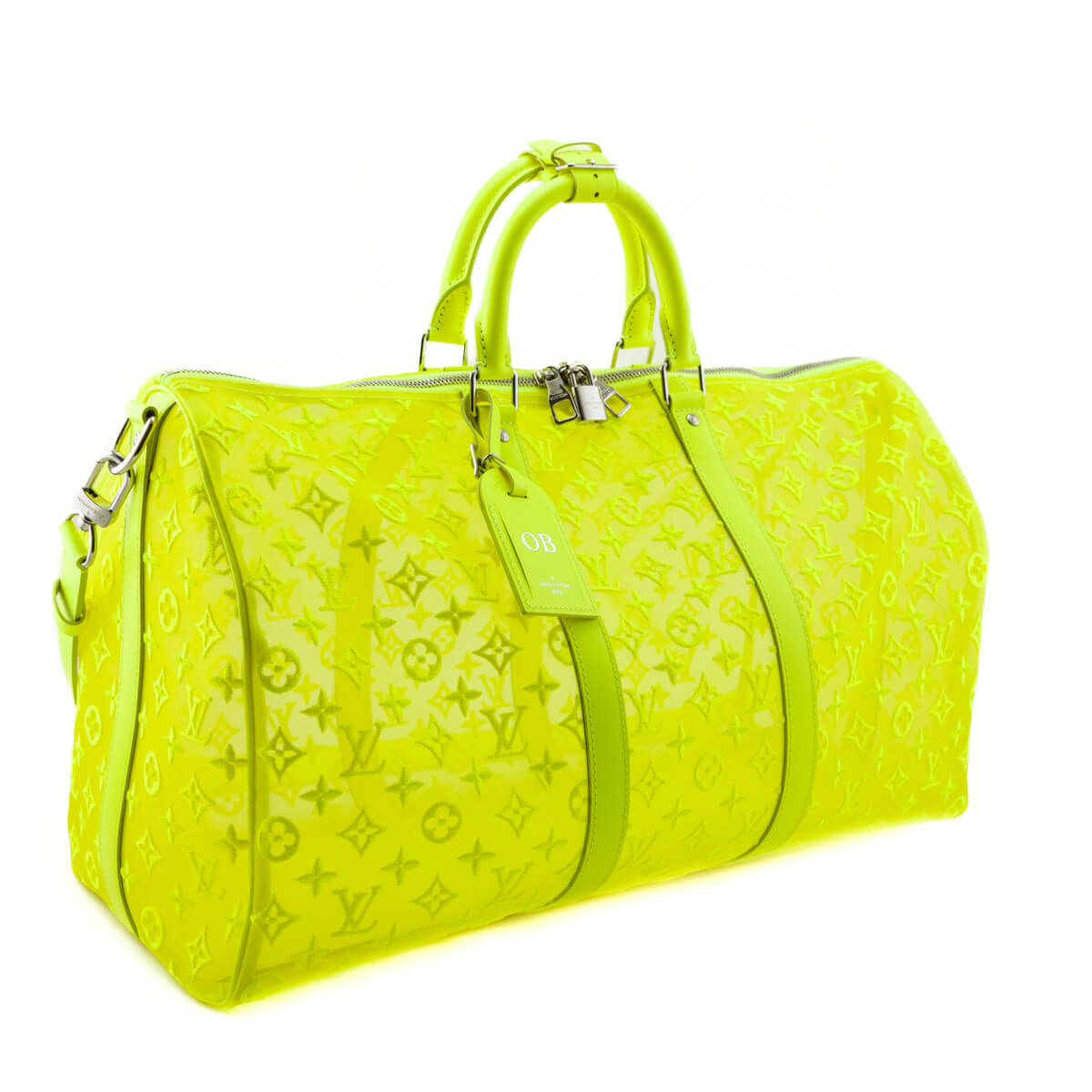 Louis Vuitton Yellow Monogram Fluo See Through Virgil Abloh Keepall Bandouliere 50 - Love that Bag etc - Preowned Authentic Designer Handbags Preloved Fashions