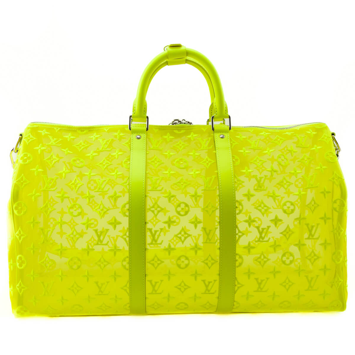 Louis Vuitton Yellow Monogram Fluo See Through Virgil Abloh Keepall Bandouliere 50 - Love that Bag etc - Preowned Authentic Designer Handbags Preloved Fashions