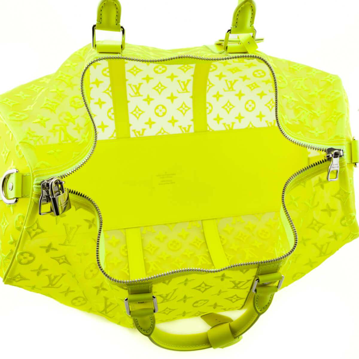 Louis Vuitton Yellow Monogram Fluo See Through Virgil Abloh Keepall Bandouliere 50 - Love that Bag etc - Preowned Authentic Designer Handbags Preloved Fashions