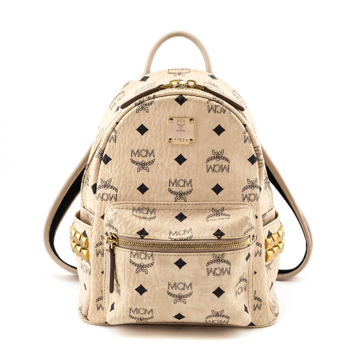 MCM Beige Visetos Side Stud Mini Stark Backpack - Love that Bag etc - Preowned Authentic Designer Handbags Preloved Fashions