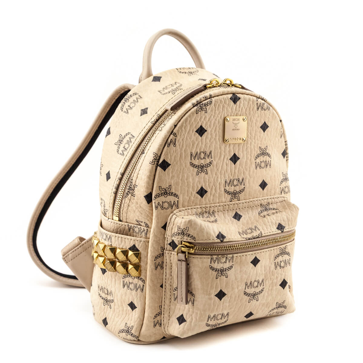 MCM Beige Visetos Side Stud Mini Stark Backpack - Love that Bag etc - Preowned Authentic Designer Handbags Preloved Fashions