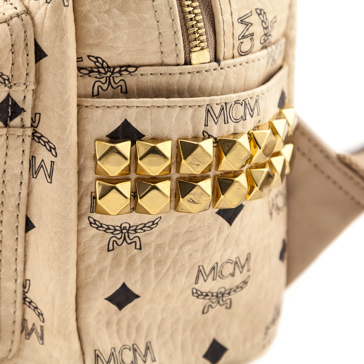 MCM Beige Visetos Side Stud Mini Stark Backpack - Love that Bag etc - Preowned Authentic Designer Handbags Preloved Fashions