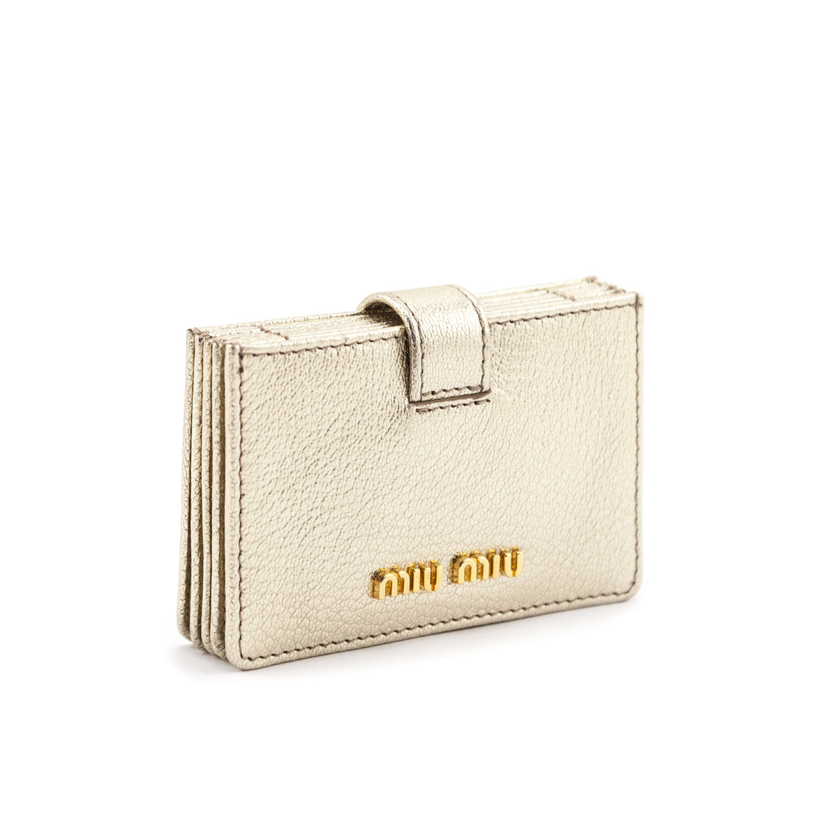 Miu Miu Gold Madras Accordion Card Holder Wallet - Love that Bag etc - Preowned Authentic Designer Handbags Preloved Fashions