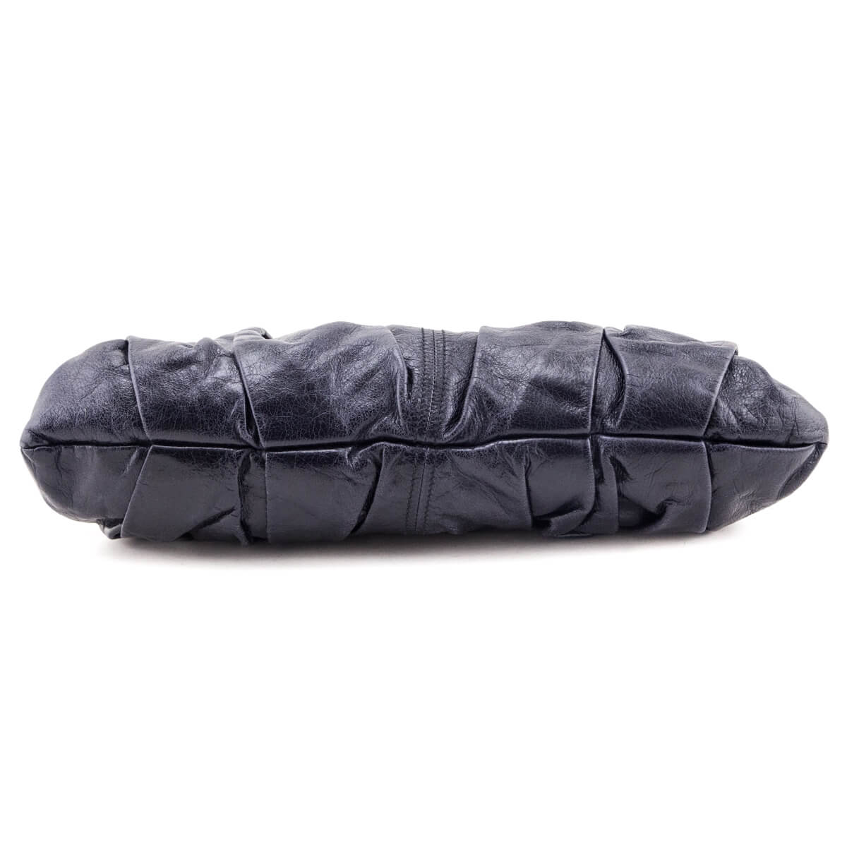 Miu Miu Navy Vitello Shine Pattina Ruched Clutch - Love that Bag etc - Preowned Authentic Designer Handbags Preloved Fashions