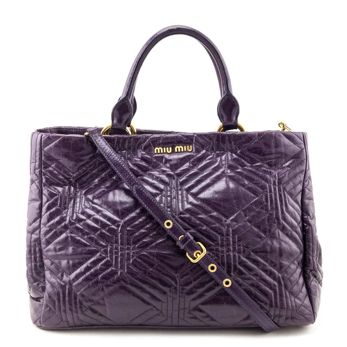 Miu Miu Purple Vitello Shine Tote - Love that Bag etc - Preowned Authentic Designer Handbags Preloved Fashions