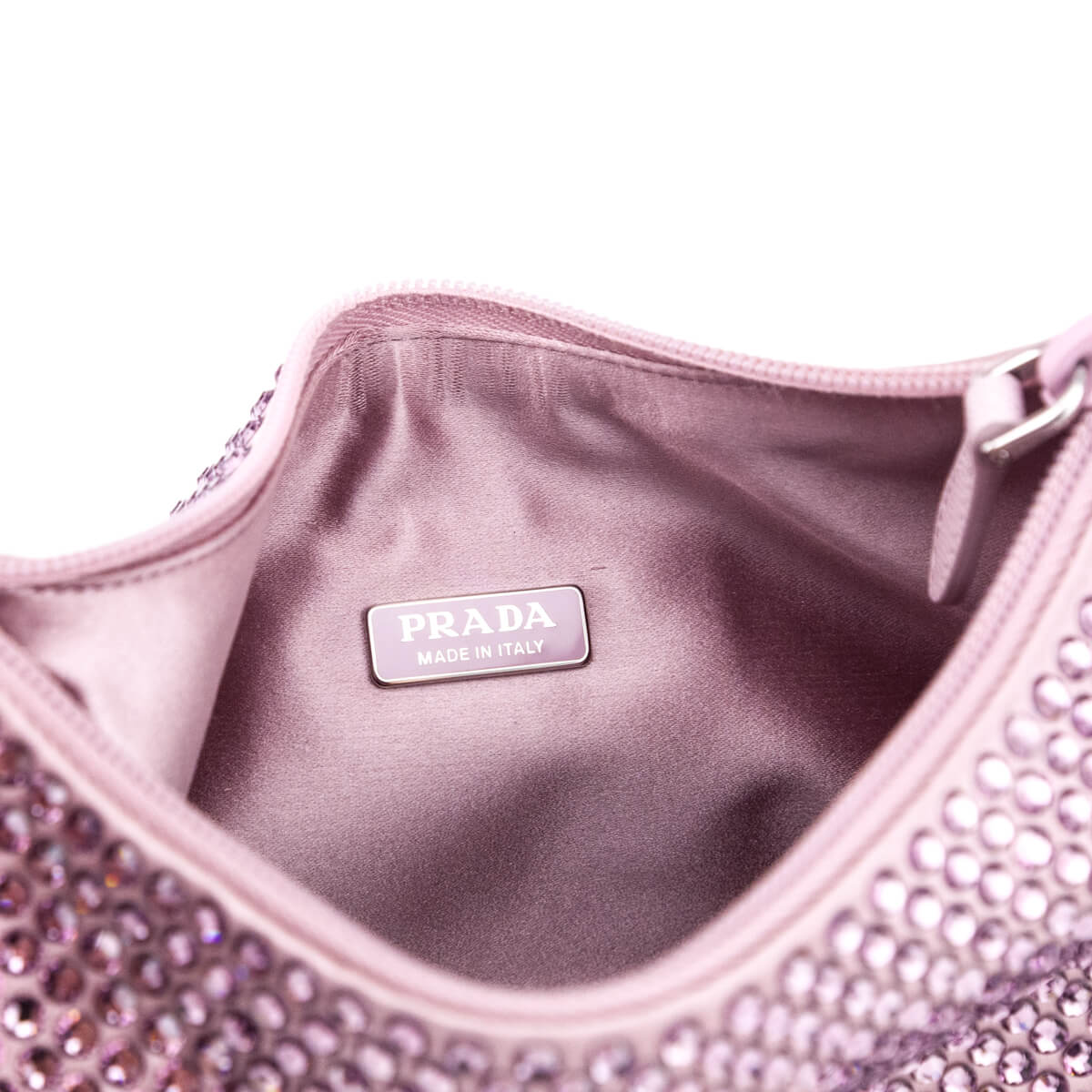 Prada Alabaster Pink Satin Crystal Mini Re-Edition 2000 - Love that Bag etc - Preowned Authentic Designer Handbags Preloved Fashions