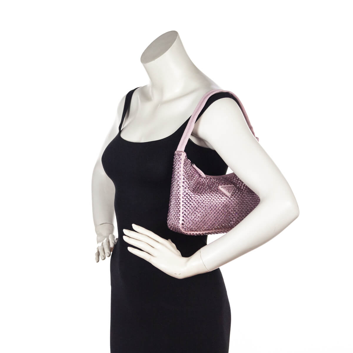 Prada Alabaster Pink Satin Crystal Mini Re-Edition 2000 - Love that Bag etc - Preowned Authentic Designer Handbags Preloved Fashions