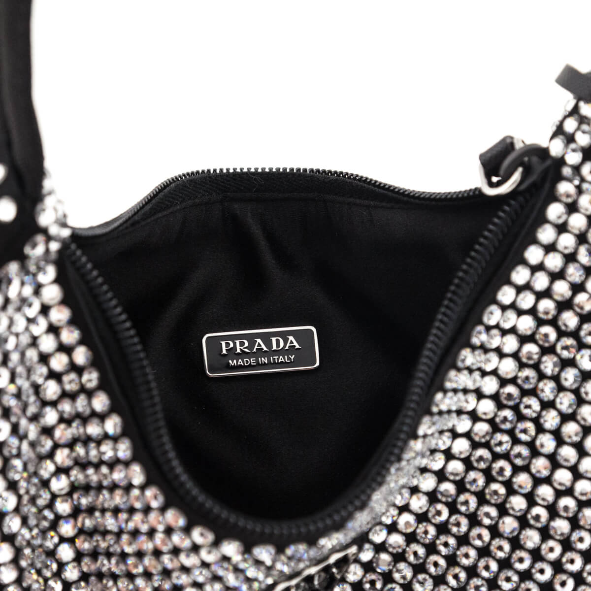 Prada Black Satin Crystal Mini Re-Edition 2000 Bag - Love that Bag etc - Preowned Authentic Designer Handbags Preloved Fashions