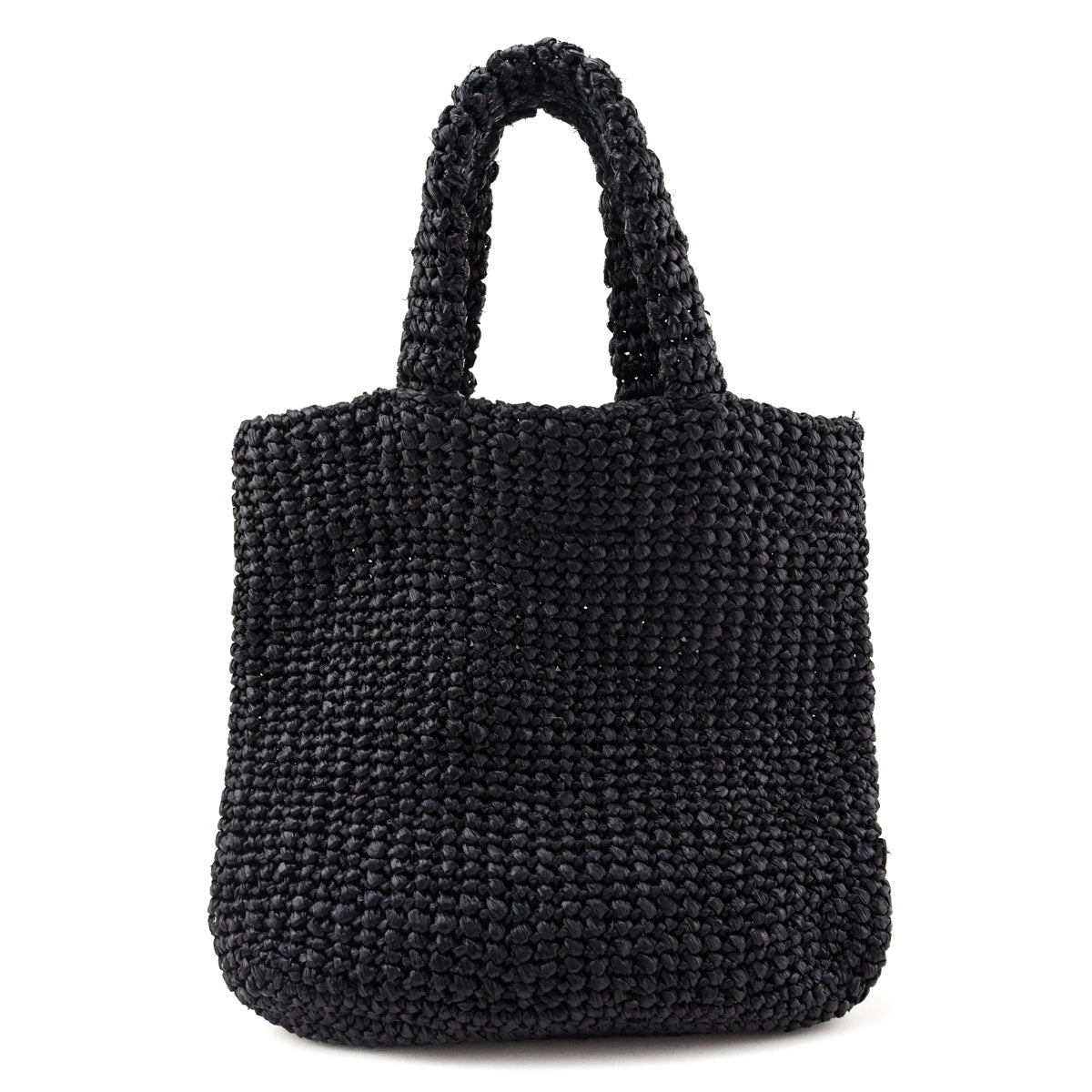 Prada Black Yarn Raffia Effect Crochet Small Logo Tote - Love that Bag etc - Preowned Authentic Designer Handbags Preloved Fashions