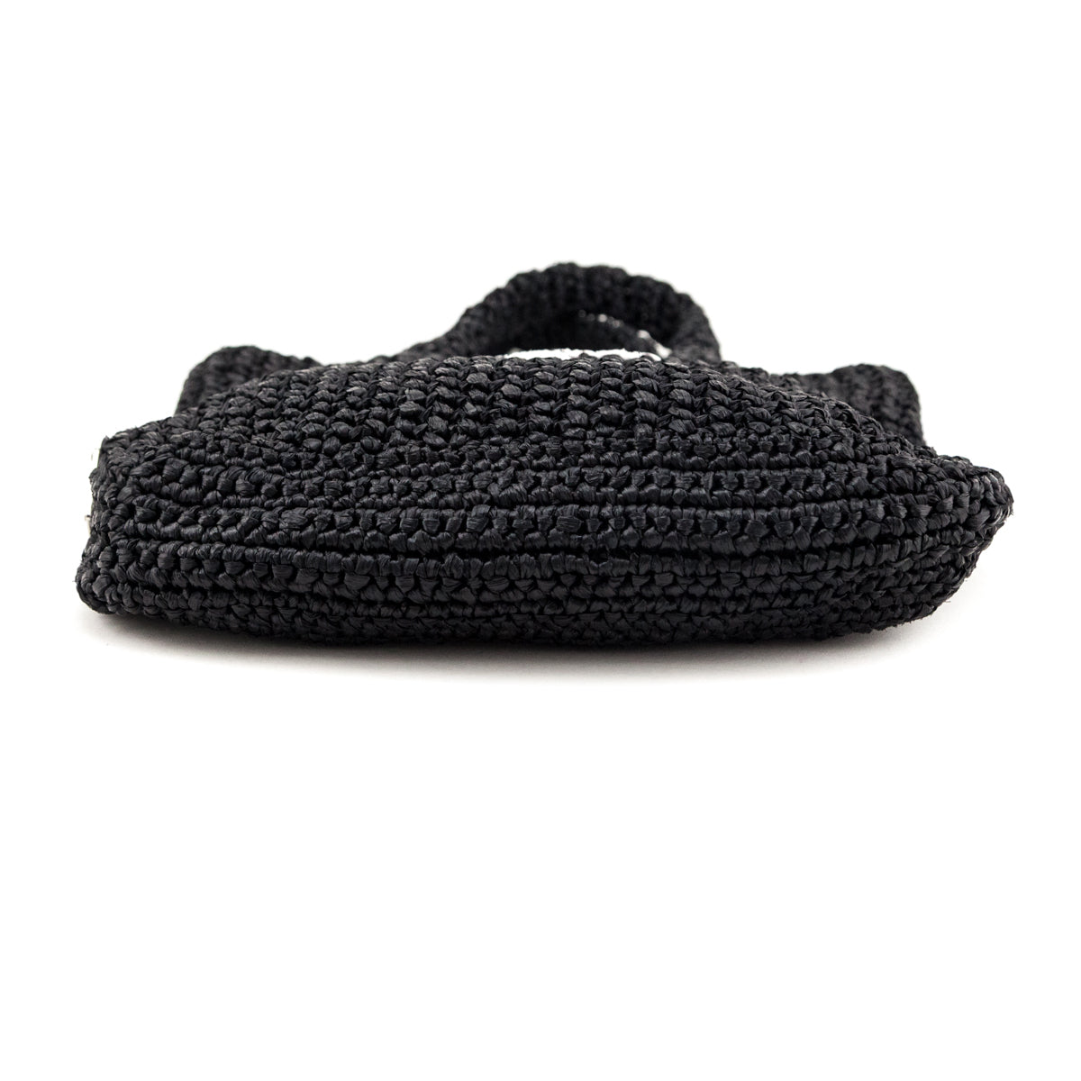 Prada Black Yarn Raffia Effect Crochet Small Logo Tote - Love that Bag etc - Preowned Authentic Designer Handbags Preloved Fashions