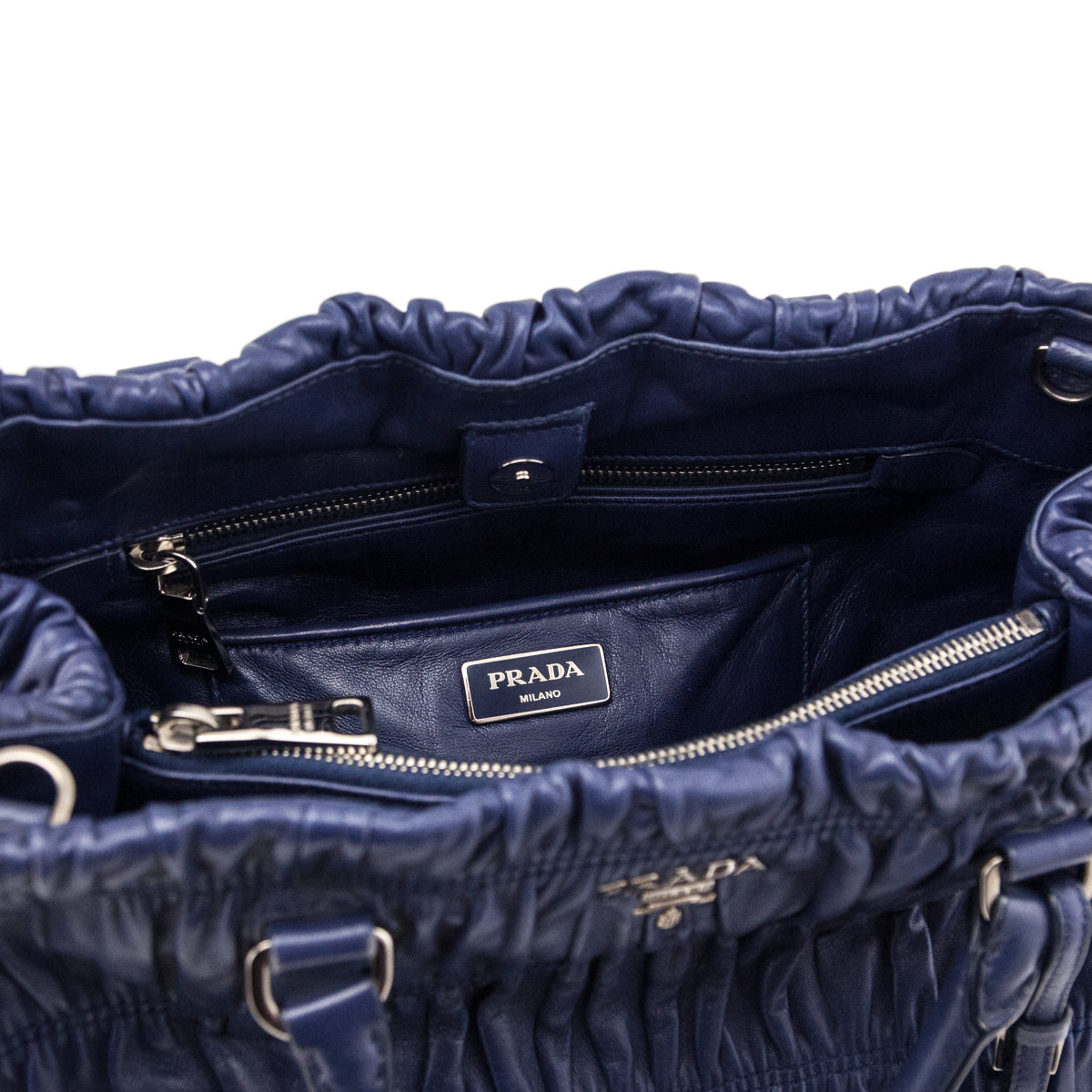 Prada Bluette Nappa Gaufre Large Convertible Tote - Love that Bag etc - Preowned Authentic Designer Handbags Preloved Fashions