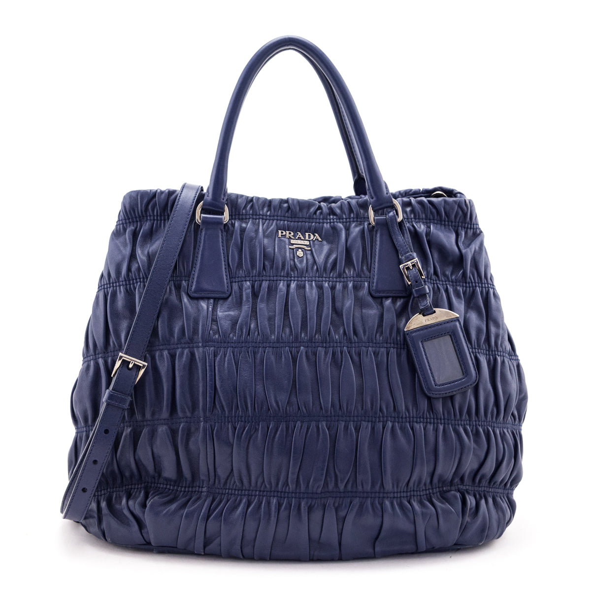 Prada Bluette Nappa Gaufre Large Convertible Tote - Love that Bag etc - Preowned Authentic Designer Handbags Preloved Fashions