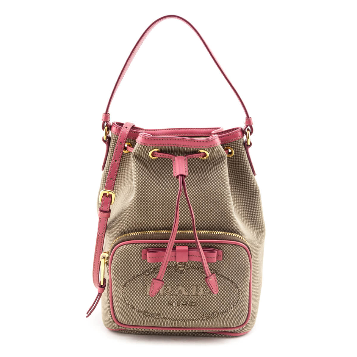 Prada Brown Jacquard Logo Mini Bucket Crossbody Bag - Love that Bag etc - Preowned Authentic Designer Handbags Preloved Fashions