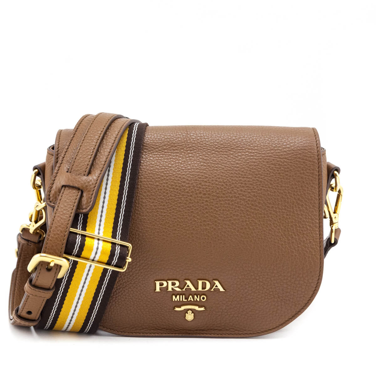 Prada Caramel Vitello Daino Saddle Bag Crossbody - Love that Bag etc - Preowned Authentic Designer Handbags Preloved Fashions