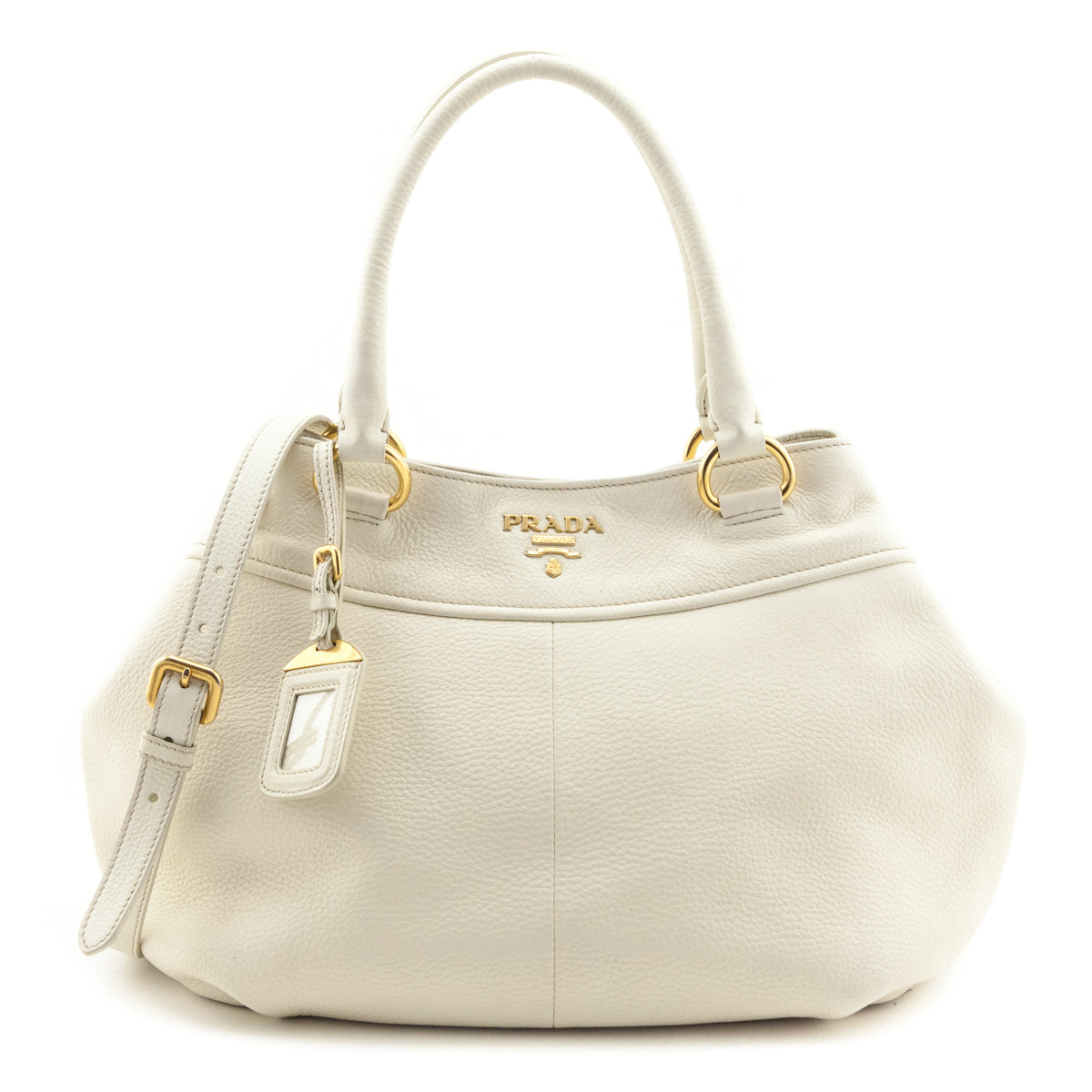 Prada Ivory Vitello Daino 2 Way Shoulder Bag - Love that Bag etc - Preowned Authentic Designer Handbags Preloved Fashions