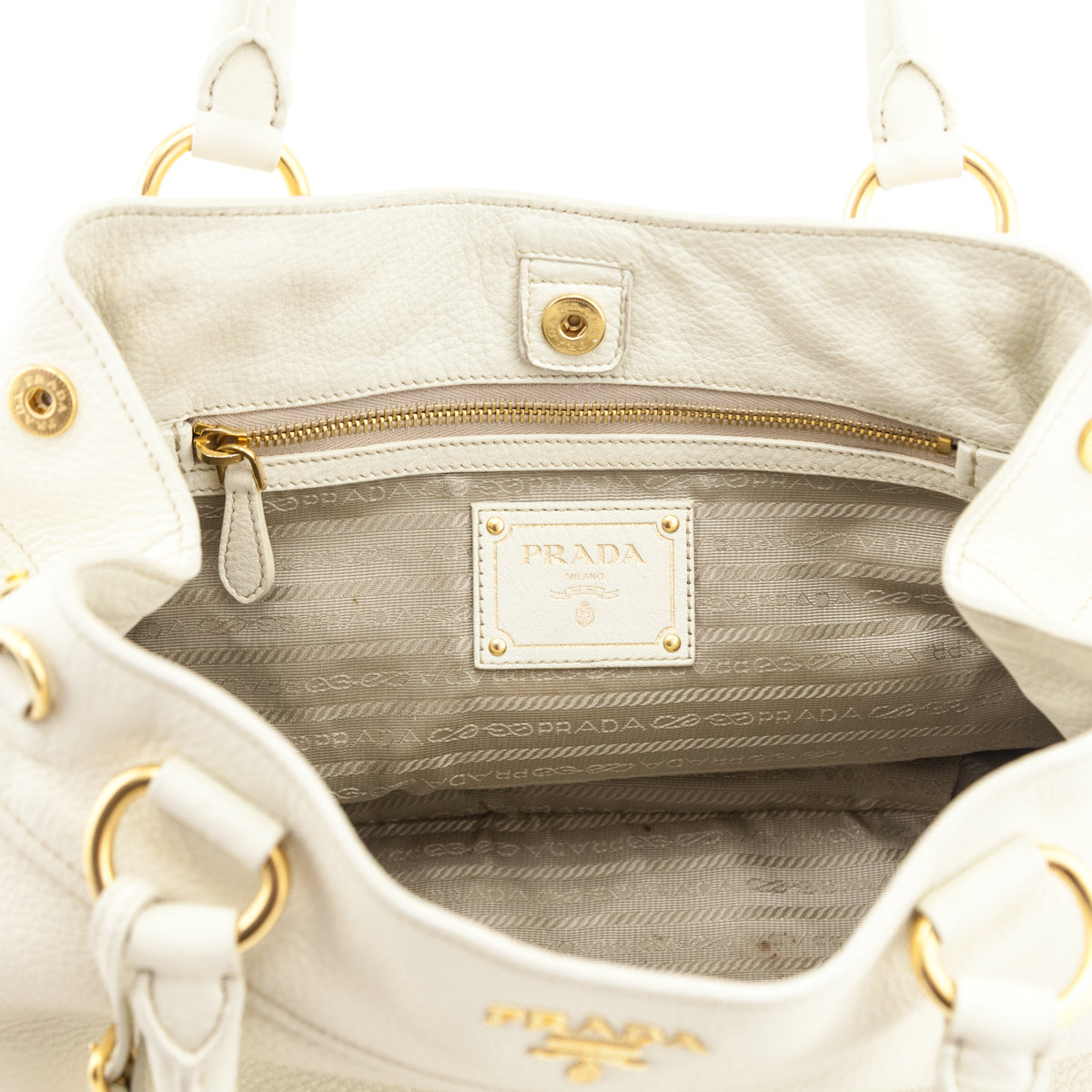 Prada Ivory Vitello Daino 2 Way Shoulder Bag - Love that Bag etc - Preowned Authentic Designer Handbags Preloved Fashions