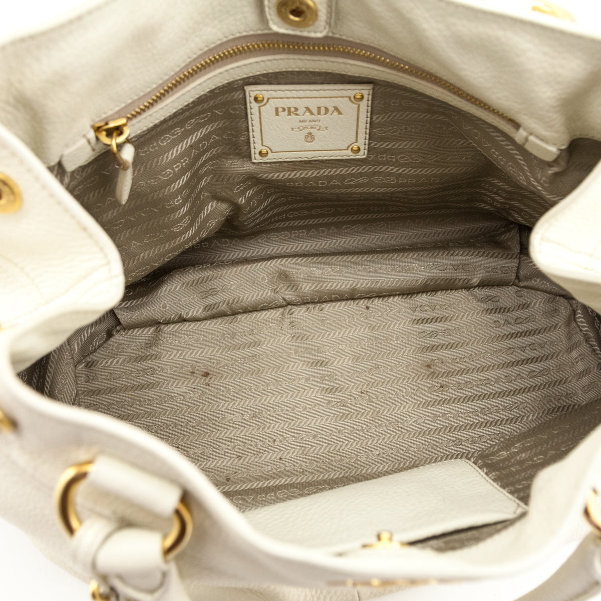 Prada Ivory Vitello Daino 2 Way Shoulder Bag - Love that Bag etc - Preowned Authentic Designer Handbags Preloved Fashions