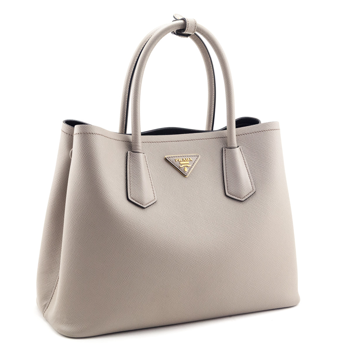 Prada Pomice Nero Saffiano Cuir Medium Double Bag - Love that Bag etc - Preowned Authentic Designer Handbags Preloved Fashions