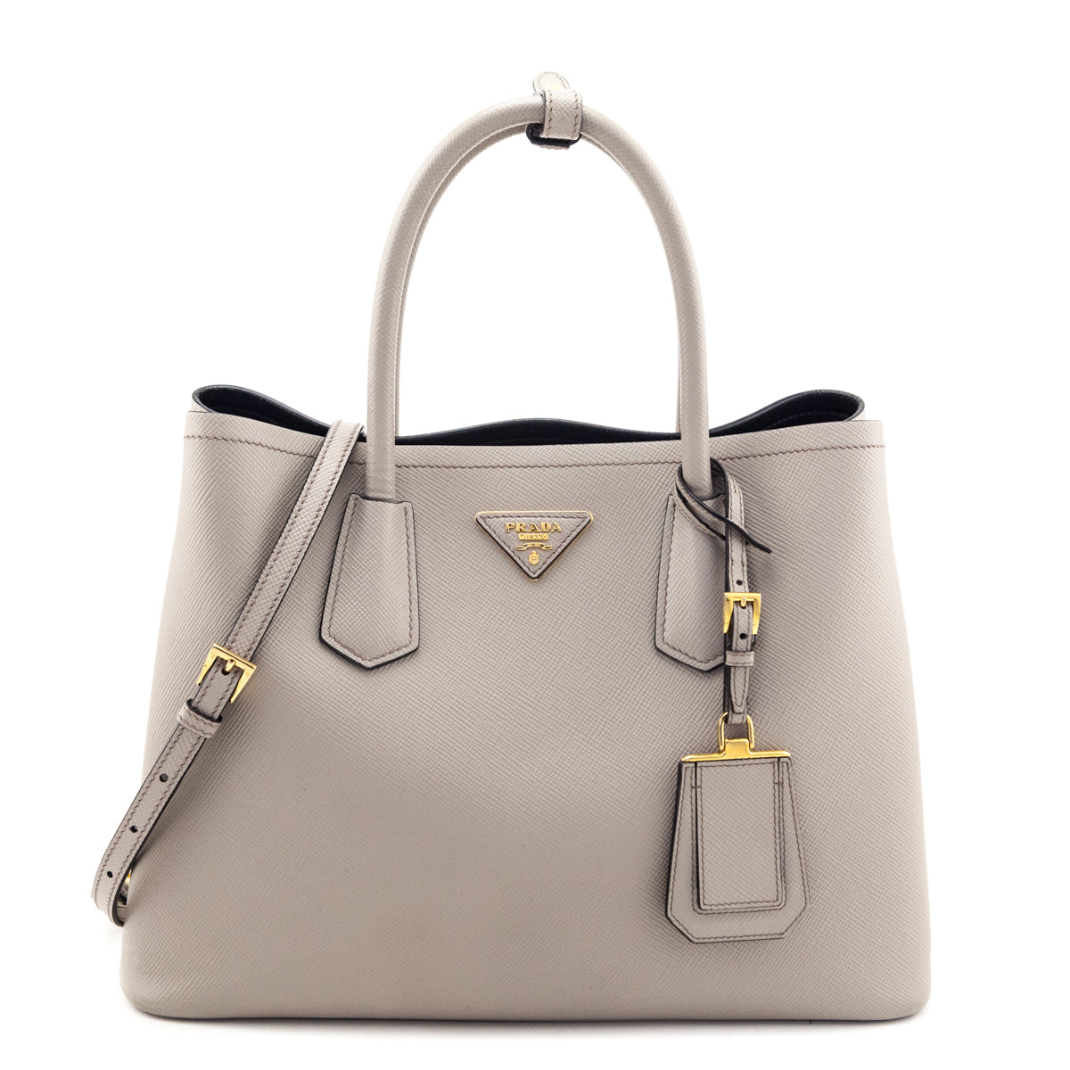 Prada Pomice Nero Saffiano Cuir Medium Double Bag - Love that Bag etc - Preowned Authentic Designer Handbags Preloved Fashions