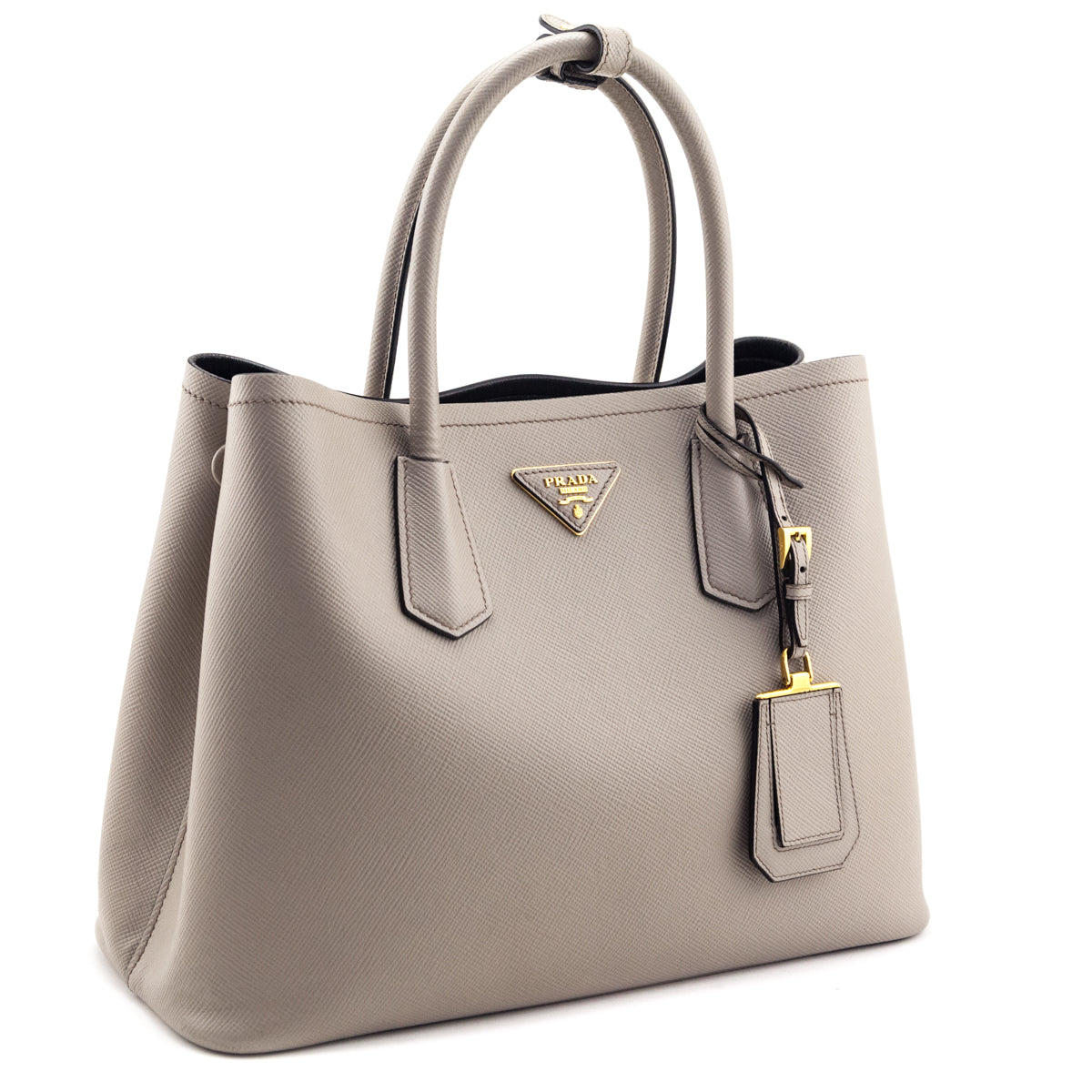 Prada Pomice Nero Saffiano Cuir Medium Double Bag - Love that Bag etc - Preowned Authentic Designer Handbags Preloved Fashions