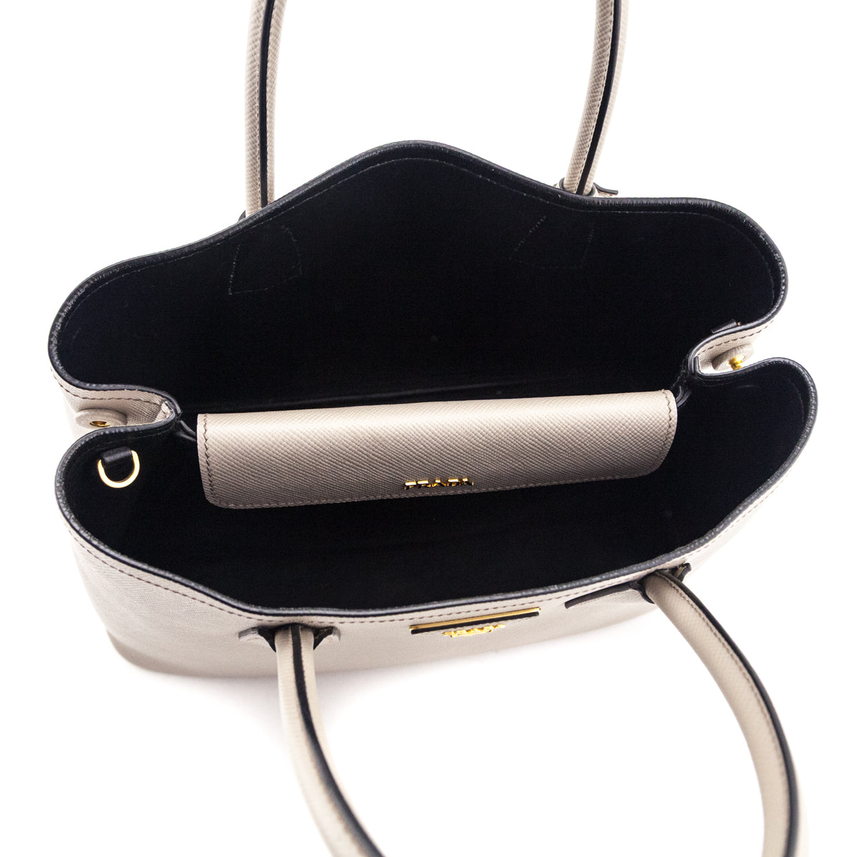 Prada Pomice Nero Saffiano Cuir Medium Double Bag - Love that Bag etc - Preowned Authentic Designer Handbags Preloved Fashions