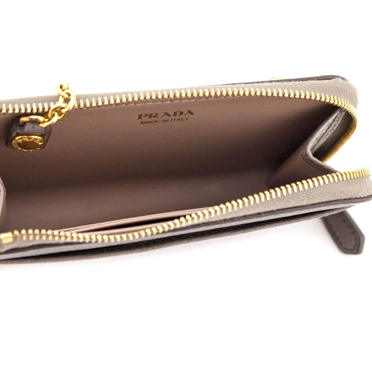 Prada Taupe Zip Around Keychain Wallet - Love that Bag etc - Preowned Authentic Designer Handbags Preloved Fashions