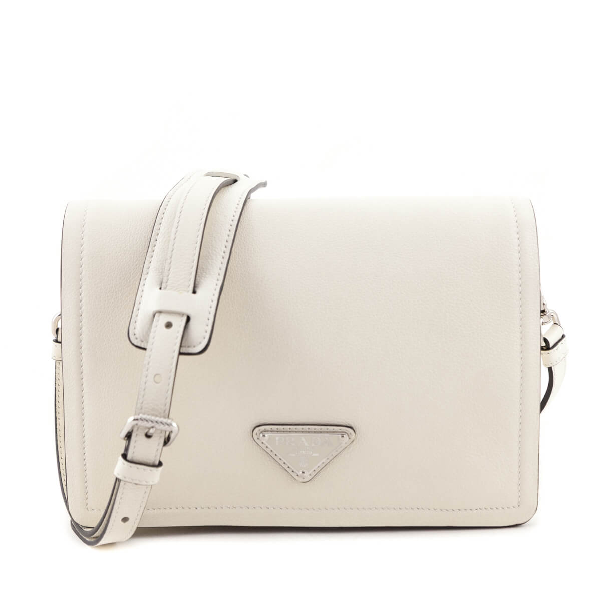 Prada White Glace Calf Logo Full Flap Crossbody Bag - Love that Bag etc - Preowned Authentic Designer Handbags Preloved Fashions