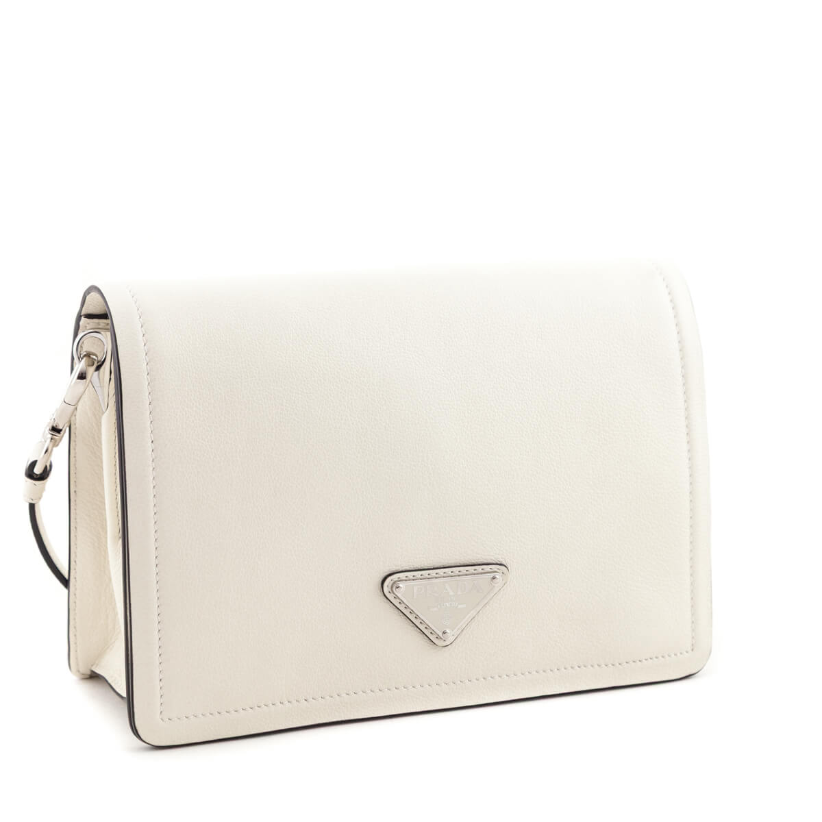 Prada White Glace Calf Logo Full Flap Crossbody Bag - Love that Bag etc - Preowned Authentic Designer Handbags Preloved Fashions