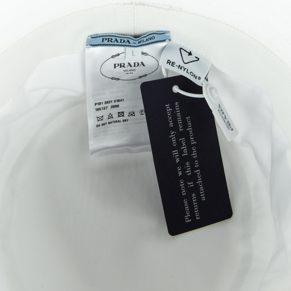 Prada White Re-Nylon Bucket Hat Size L - Love that Bag etc - Preowned Authentic Designer Handbags Preloved Fashions