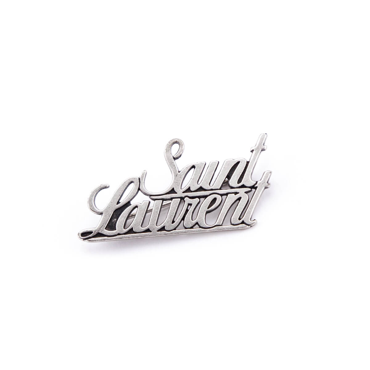 Saint Laurent Aged Brass Logo Brooch - Love that Bag etc - Preowned Authentic Designer Handbags Preloved Fashions