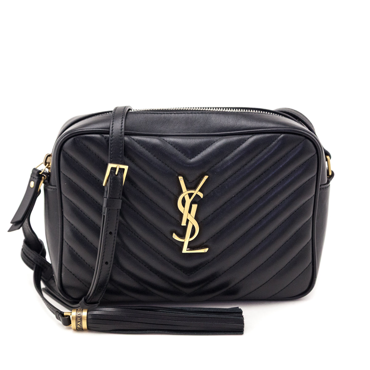 Saint Laurent Black Calfskin Matelasse Monogram Lou Camera Bag - Love that Bag etc - Preowned Authentic Designer Handbags Preloved Fashions