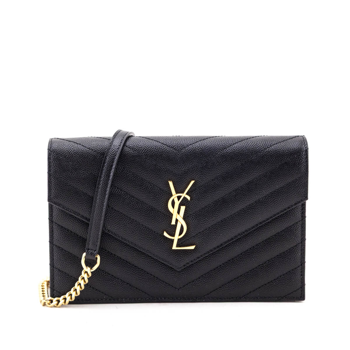 Saint Laurent Black Grain de Poudre Cassandre Chain Wallet - Love that Bag etc - Preowned Authentic Designer Handbags Preloved Fashions