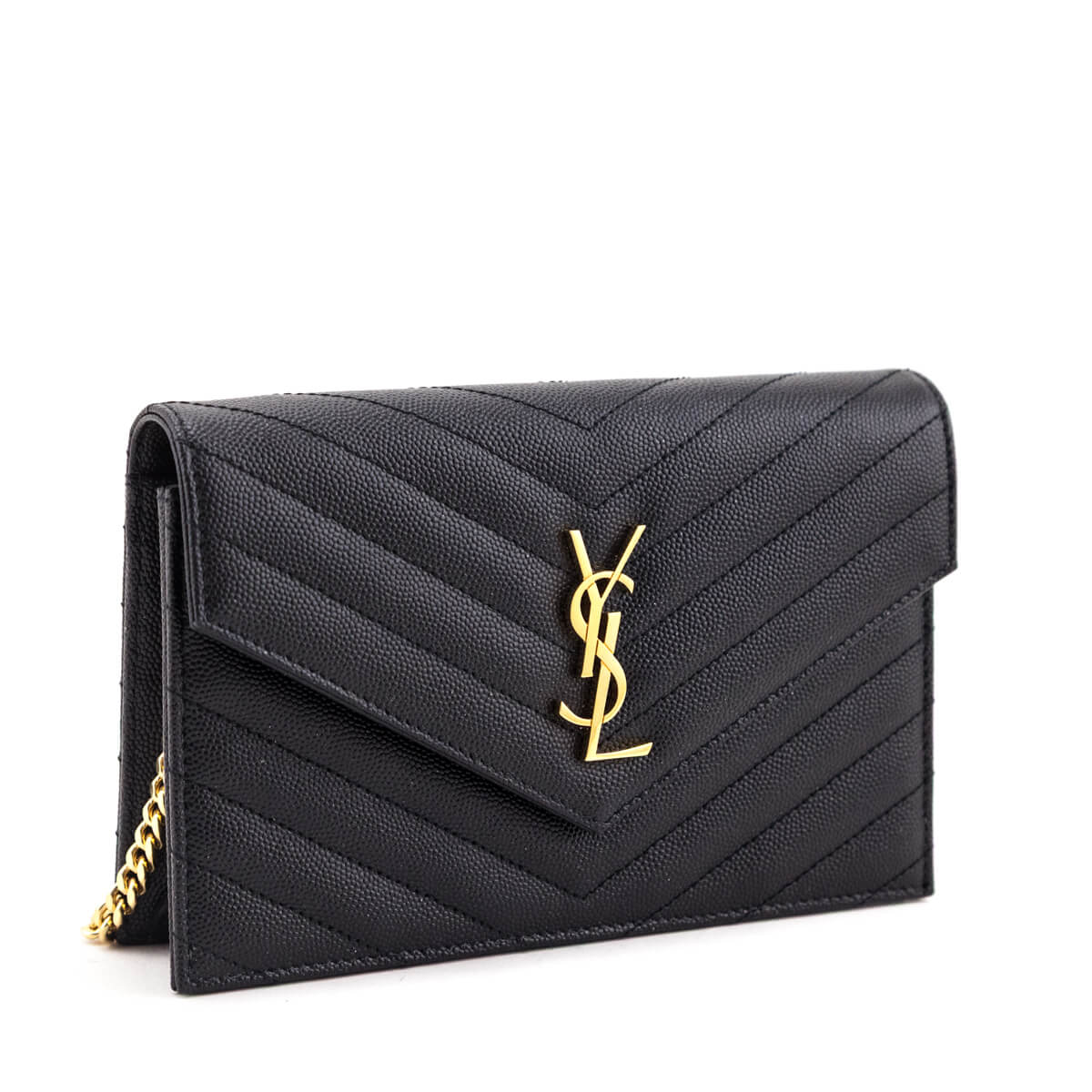 Saint Laurent Black Grain de Poudre Cassandre Chain Wallet - Love that Bag etc - Preowned Authentic Designer Handbags Preloved Fashions