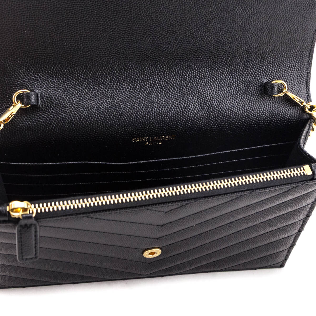 Saint Laurent Black Grain de Poudre Cassandre Chain Wallet - Love that Bag etc - Preowned Authentic Designer Handbags Preloved Fashions