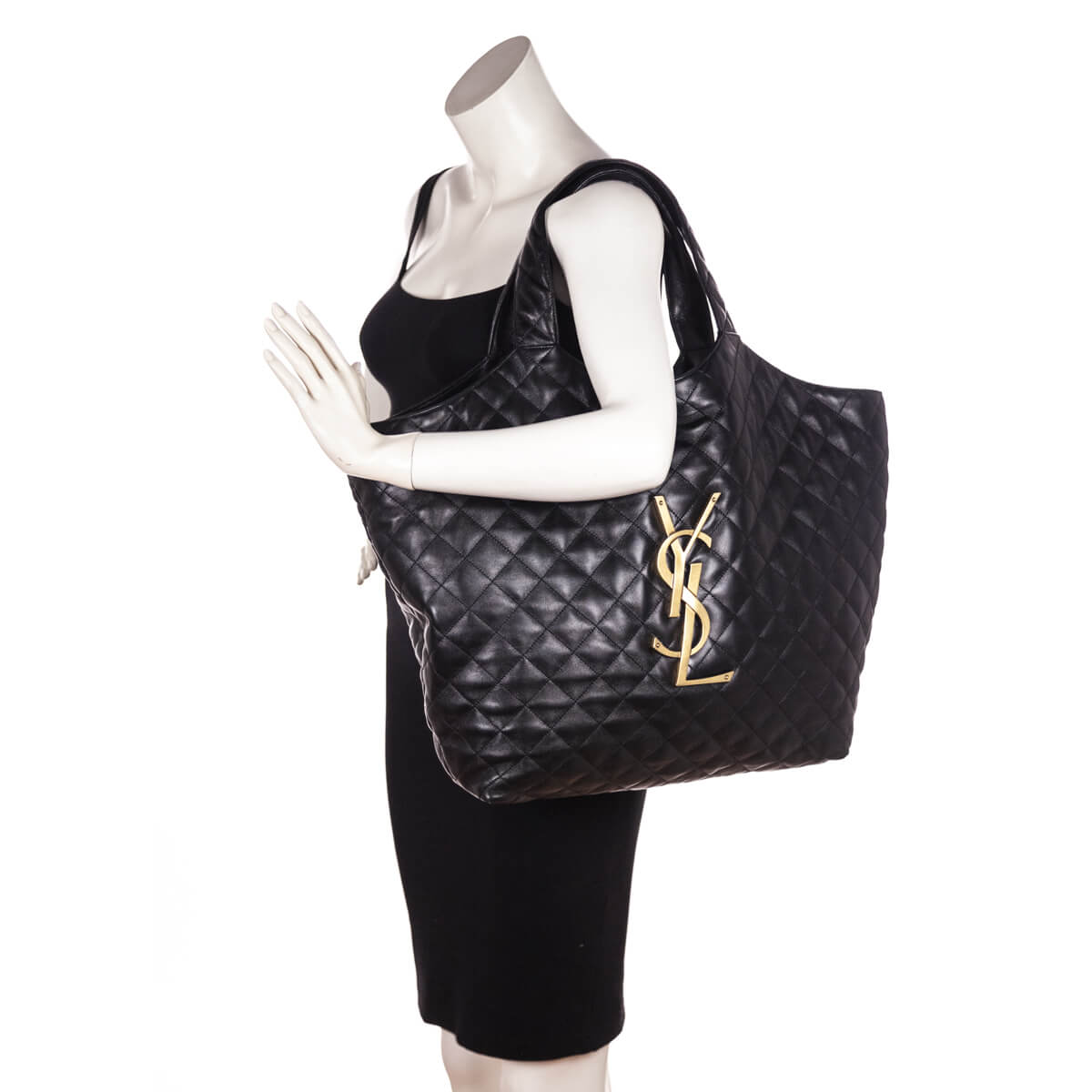 Saint Laurent Black Lambskin Quilted Maxi Icare Shopping Tote - Love that Bag etc - Preowned Authentic Designer Handbags Preloved Fashions