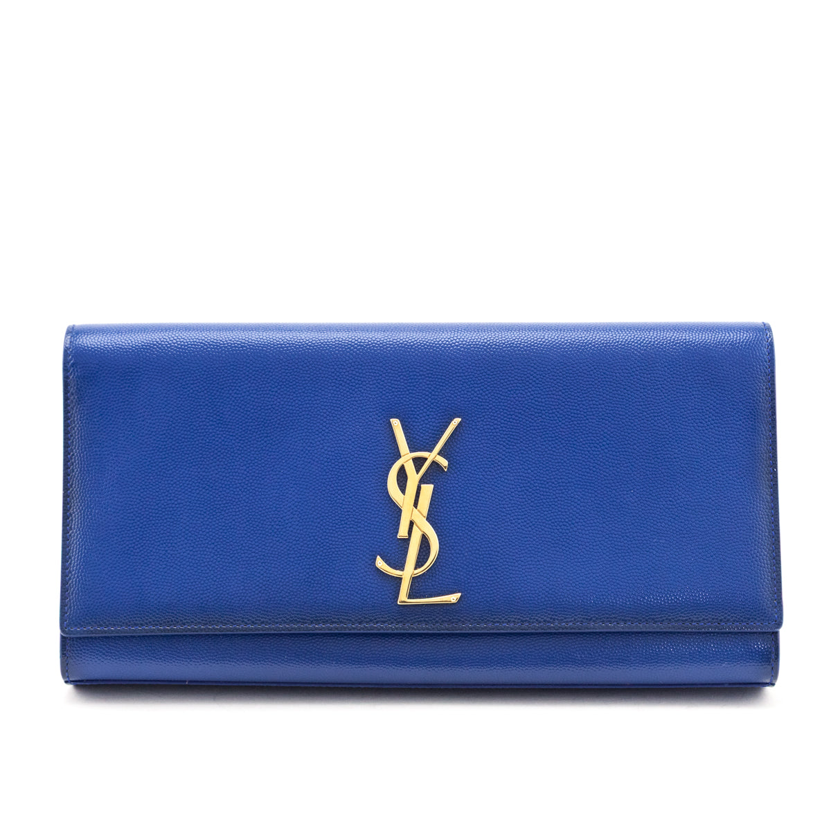 Saint Laurent Blue Majorelle Patent Grain De Poudre Classic Monogram Cassandre Clutch - Love that Bag etc - Preowned Authentic Designer Handbags Preloved Fashions