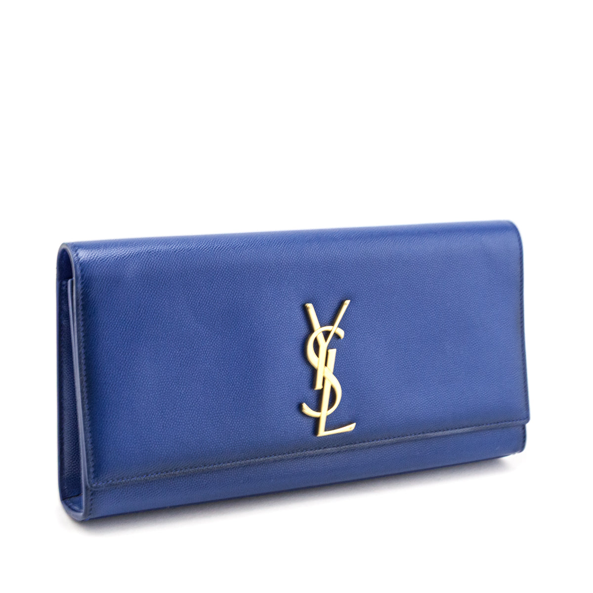 Saint Laurent Blue Majorelle Patent Grain De Poudre Classic Monogram Cassandre Clutch - Love that Bag etc - Preowned Authentic Designer Handbags Preloved Fashions