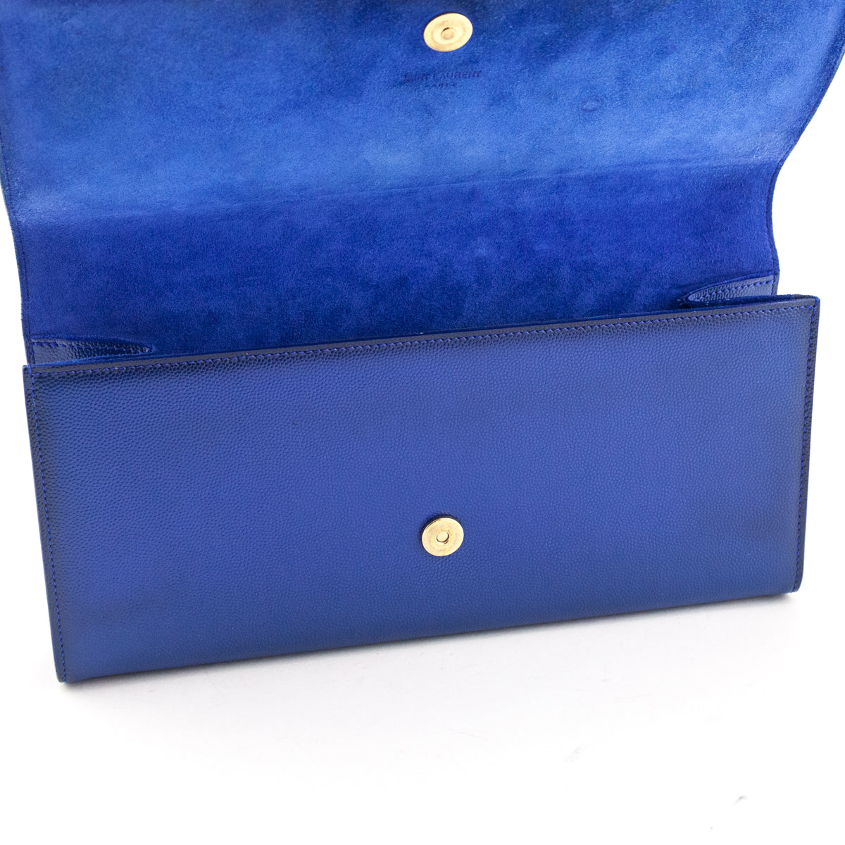 Saint Laurent Blue Majorelle Patent Grain De Poudre Classic Monogram Cassandre Clutch - Love that Bag etc - Preowned Authentic Designer Handbags Preloved Fashions