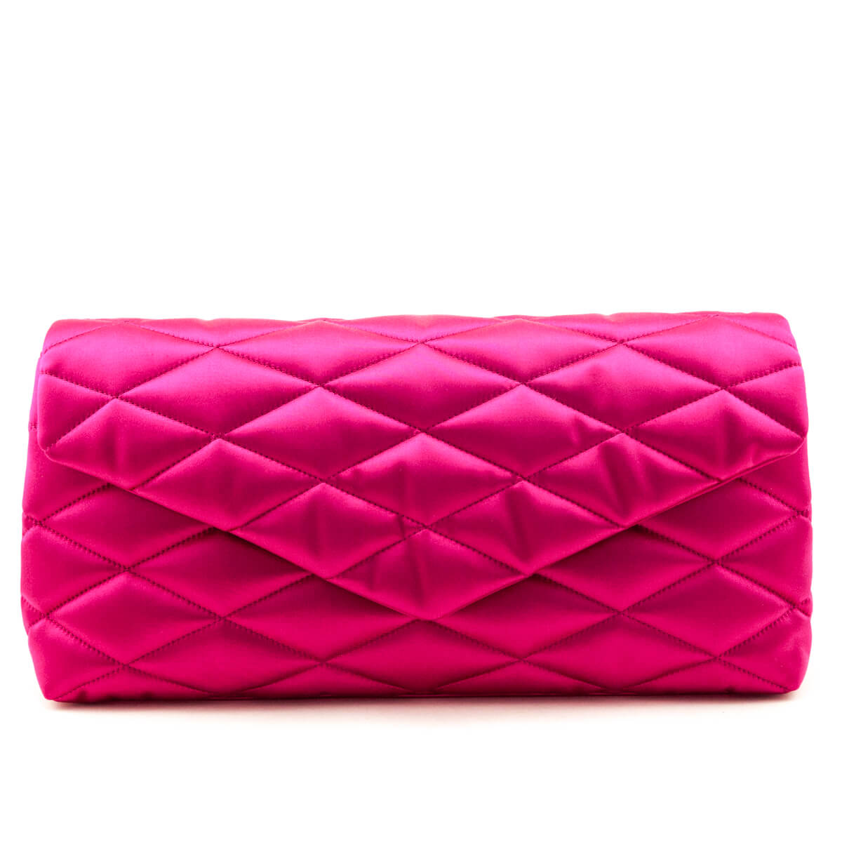 Saint Laurent Bubblegum Satin Quilted Large Sade Puffer Clutch - Love that Bag etc - Preowned Authentic Designer Handbags Preloved Fashions