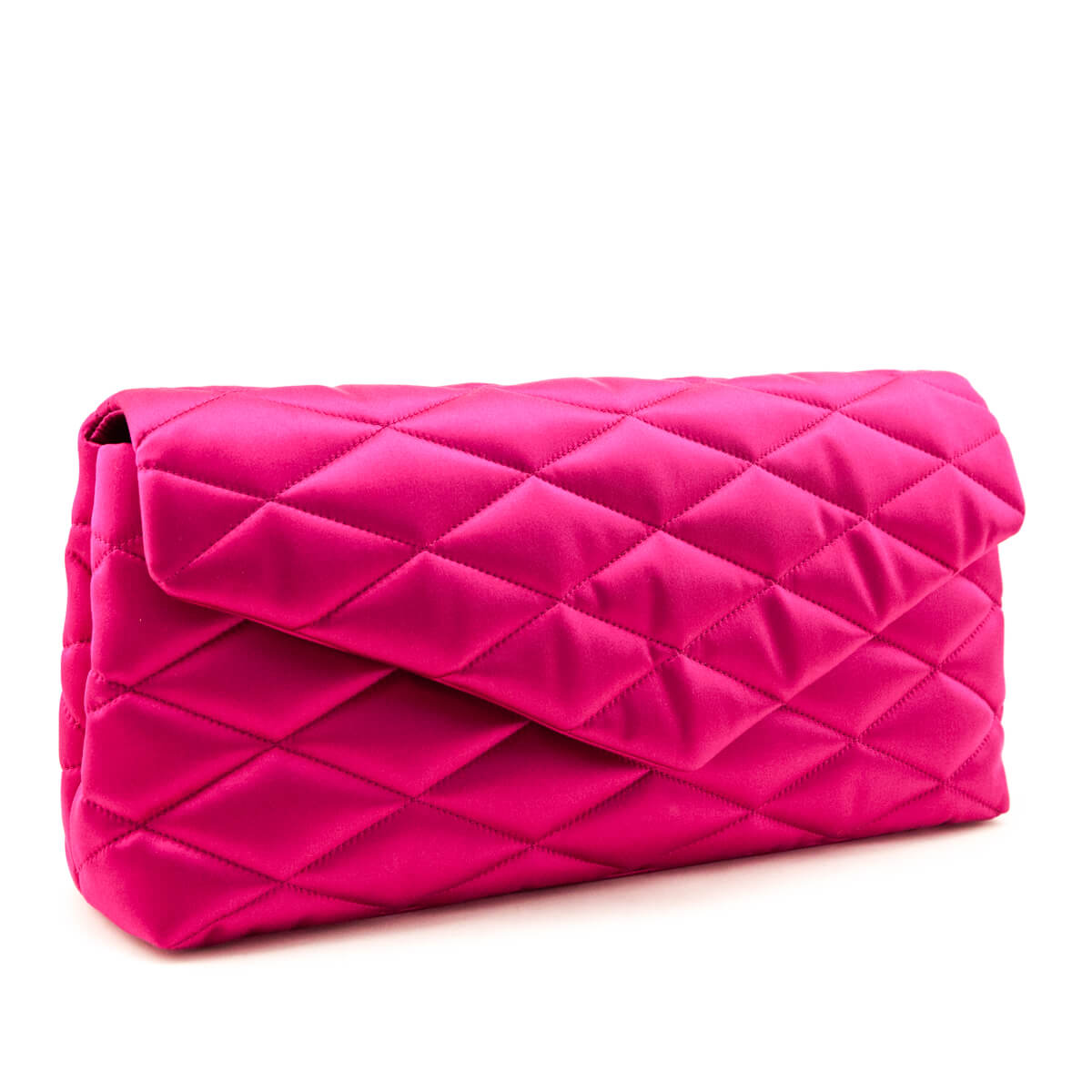 Saint Laurent Bubblegum Satin Quilted Large Sade Puffer Clutch - Love that Bag etc - Preowned Authentic Designer Handbags Preloved Fashions