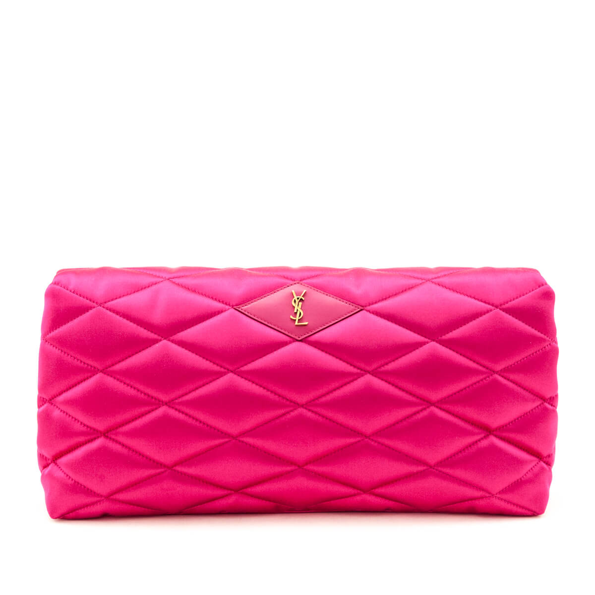 Saint Laurent Bubblegum Satin Quilted Large Sade Puffer Clutch - Love that Bag etc - Preowned Authentic Designer Handbags Preloved Fashions
