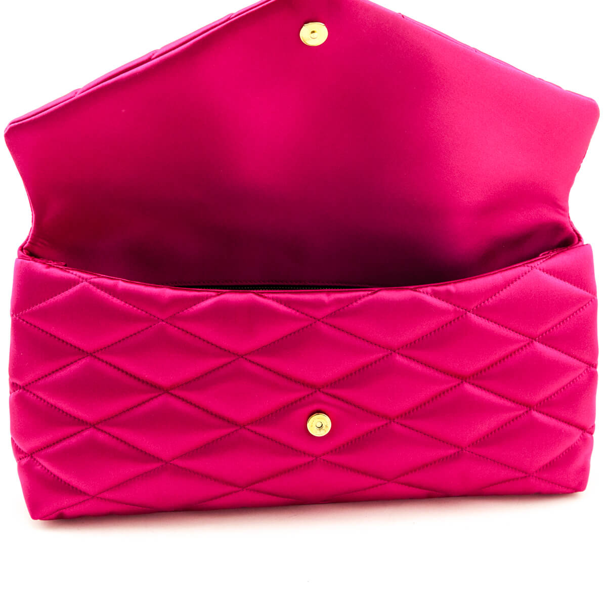 Saint Laurent Bubblegum Satin Quilted Large Sade Puffer Clutch - Love that Bag etc - Preowned Authentic Designer Handbags Preloved Fashions
