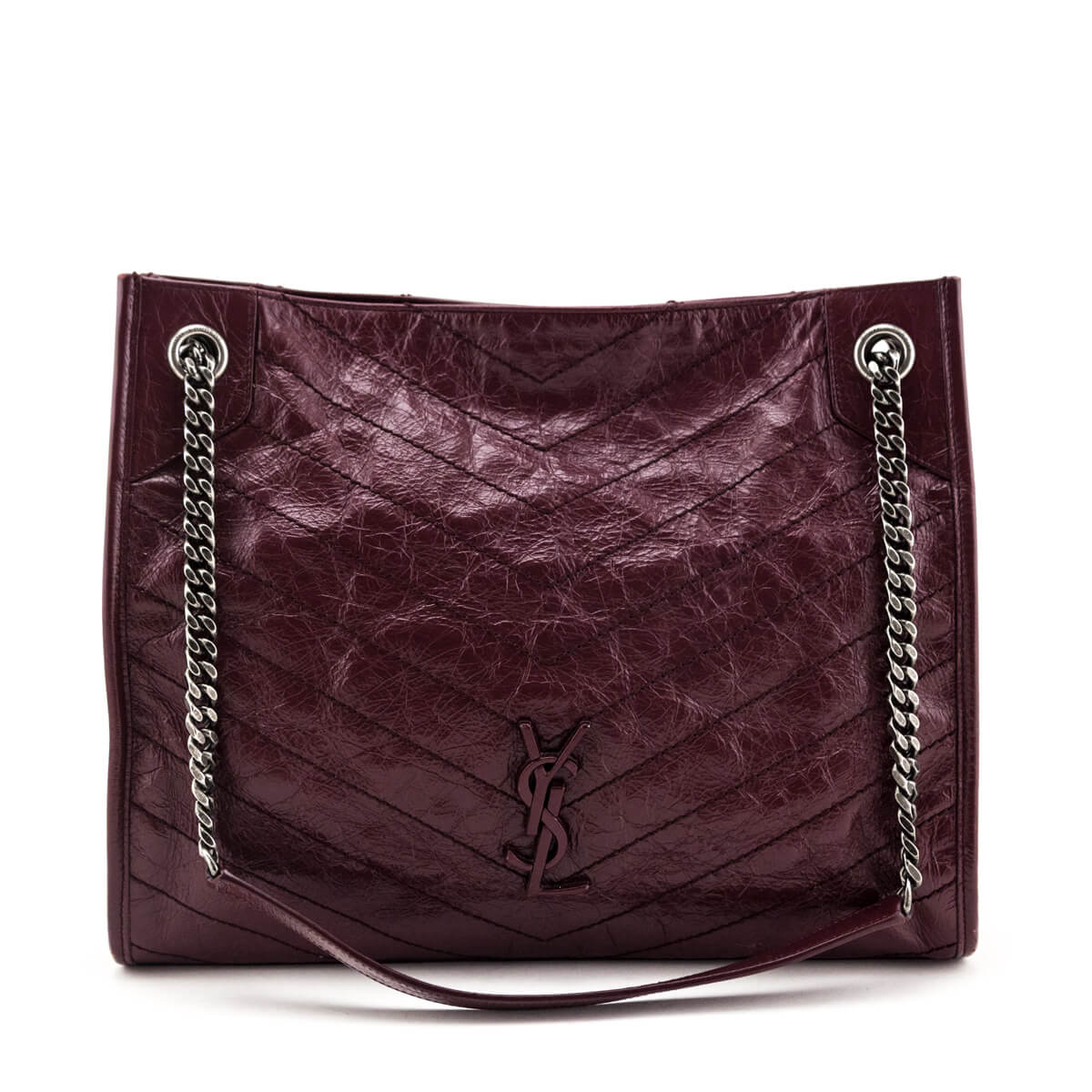 Saint Laurent Burgundy Crinkled Calfskin Matelasse Monogram Medium Niki Shopper Tote - Love that Bag etc - Preowned Authentic Designer Handbags Preloved Fashions