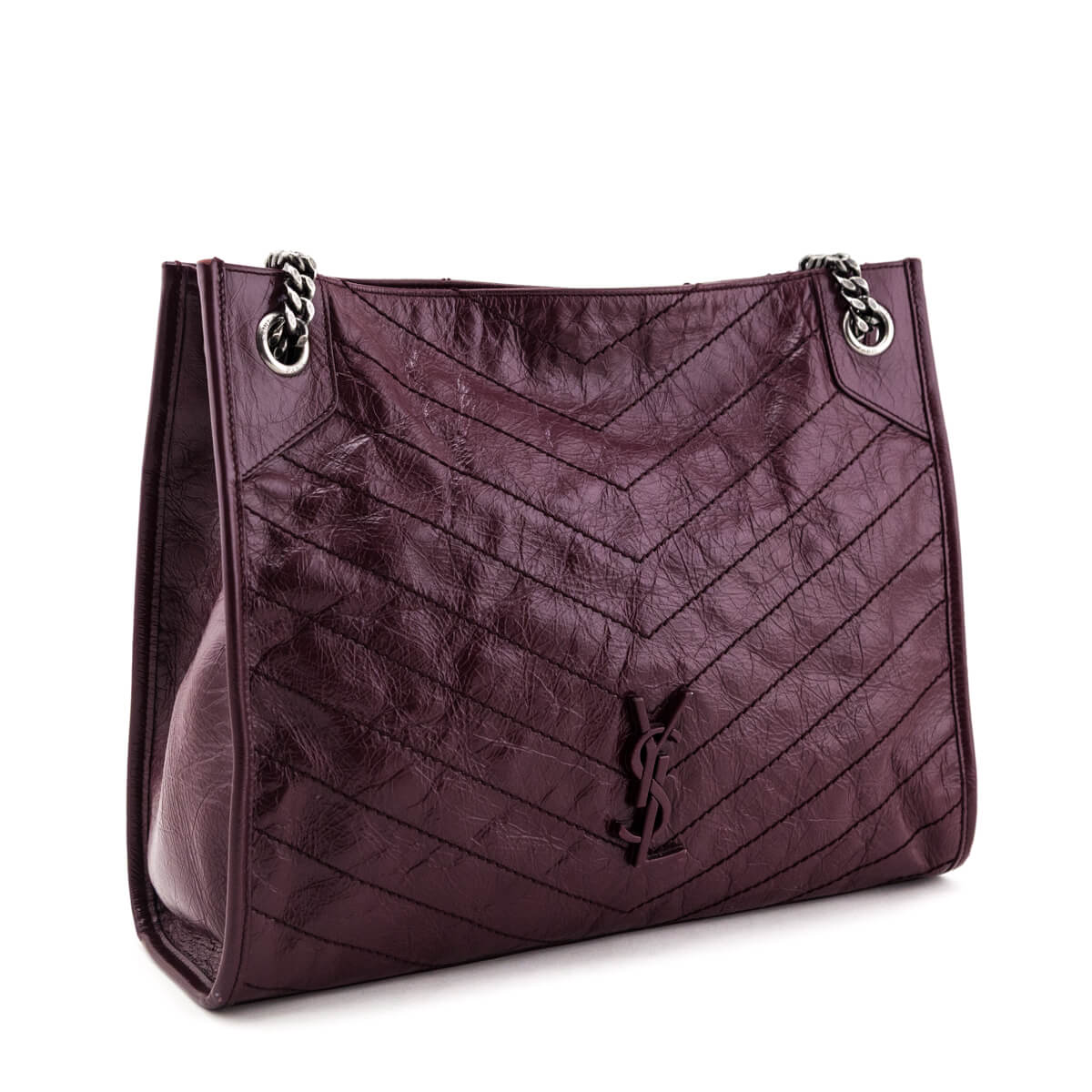 Saint Laurent Burgundy Crinkled Calfskin Matelasse Monogram Medium Niki Shopper Tote - Love that Bag etc - Preowned Authentic Designer Handbags Preloved Fashions