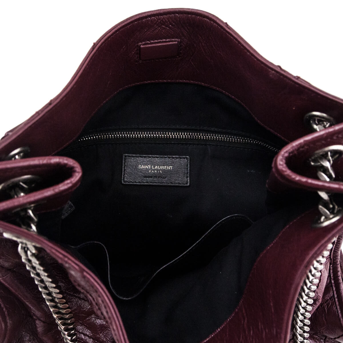 Saint Laurent Burgundy Crinkled Calfskin Matelasse Monogram Medium Niki Shopper Tote - Love that Bag etc - Preowned Authentic Designer Handbags Preloved Fashions